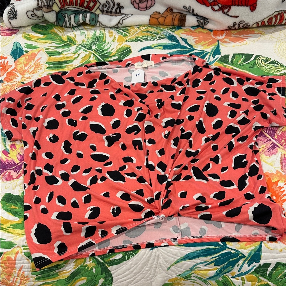 Trendy Coral and Black Women's Blouse - Picture 2 of 8